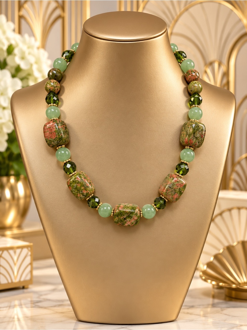 🆕❤️Green Adventurine & Unakite Semi Precious Necklace Necklace by